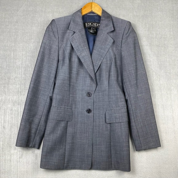 Vintage Escada Womens Blazer Size 34 Gray Twill Longline Wool